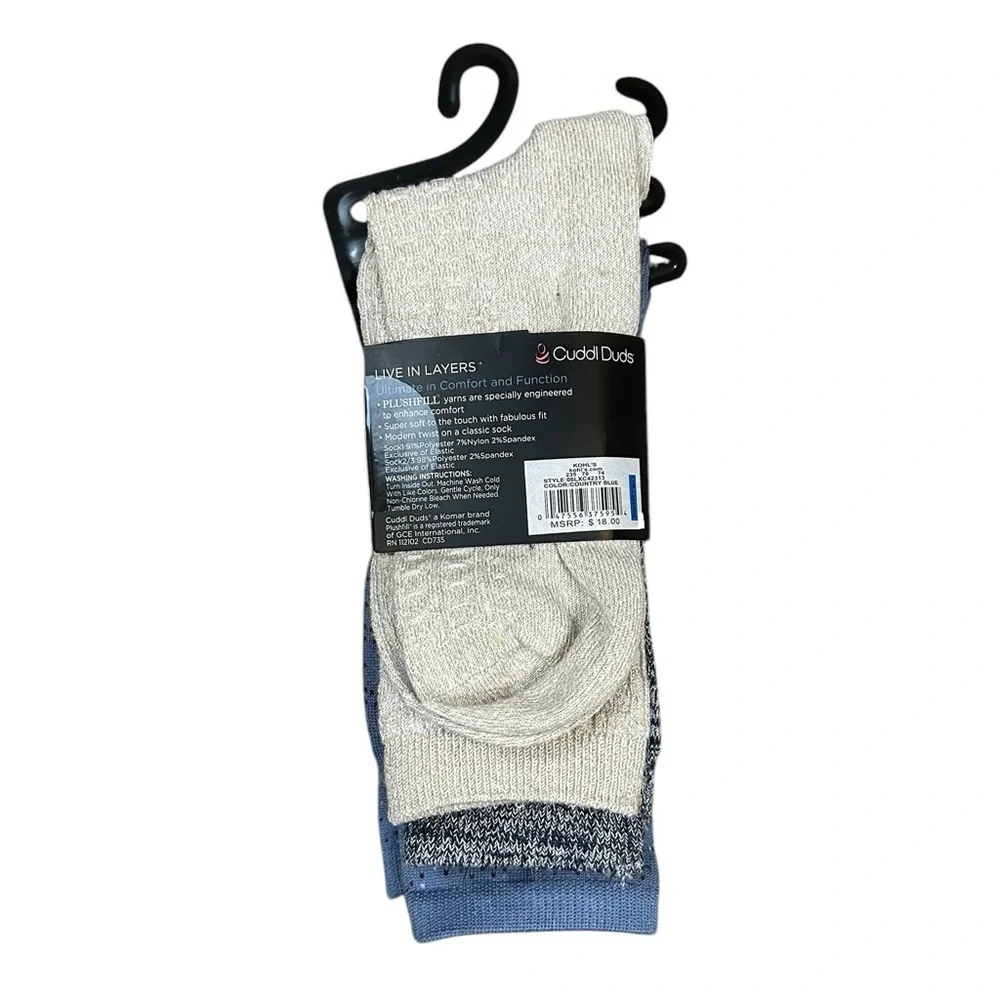 Cuddl Duds Leg Layering Crew Socks 3 Pack - Country Blue Plushfill 360